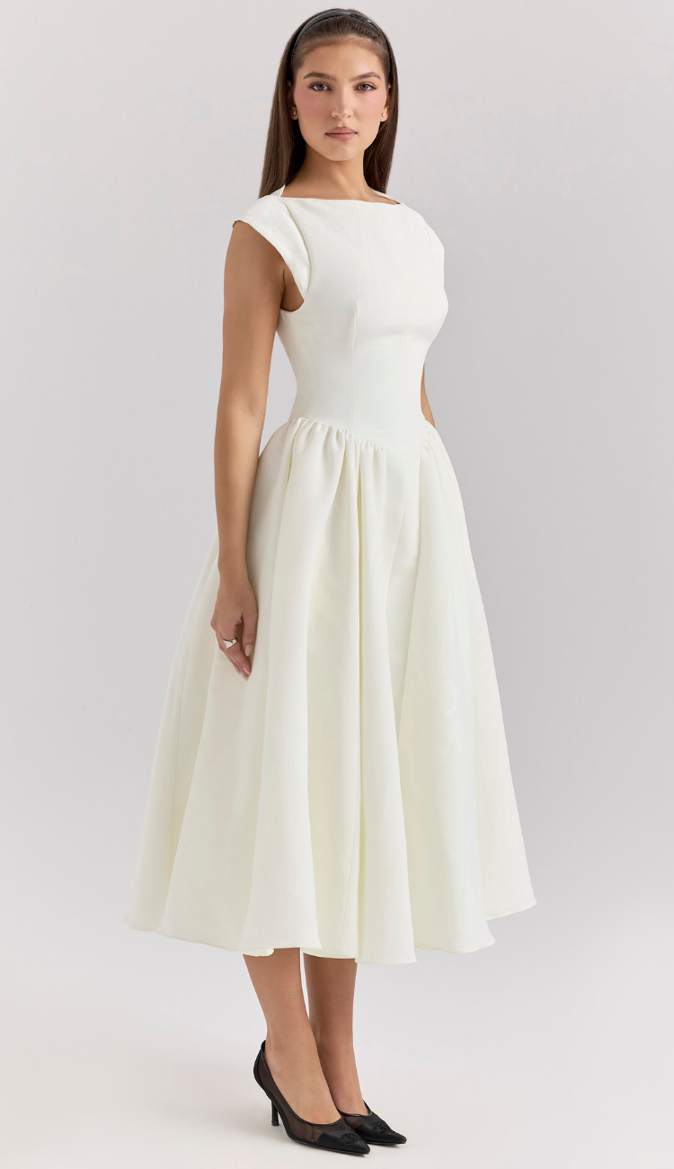 Lucienne White Backless Midi Dress