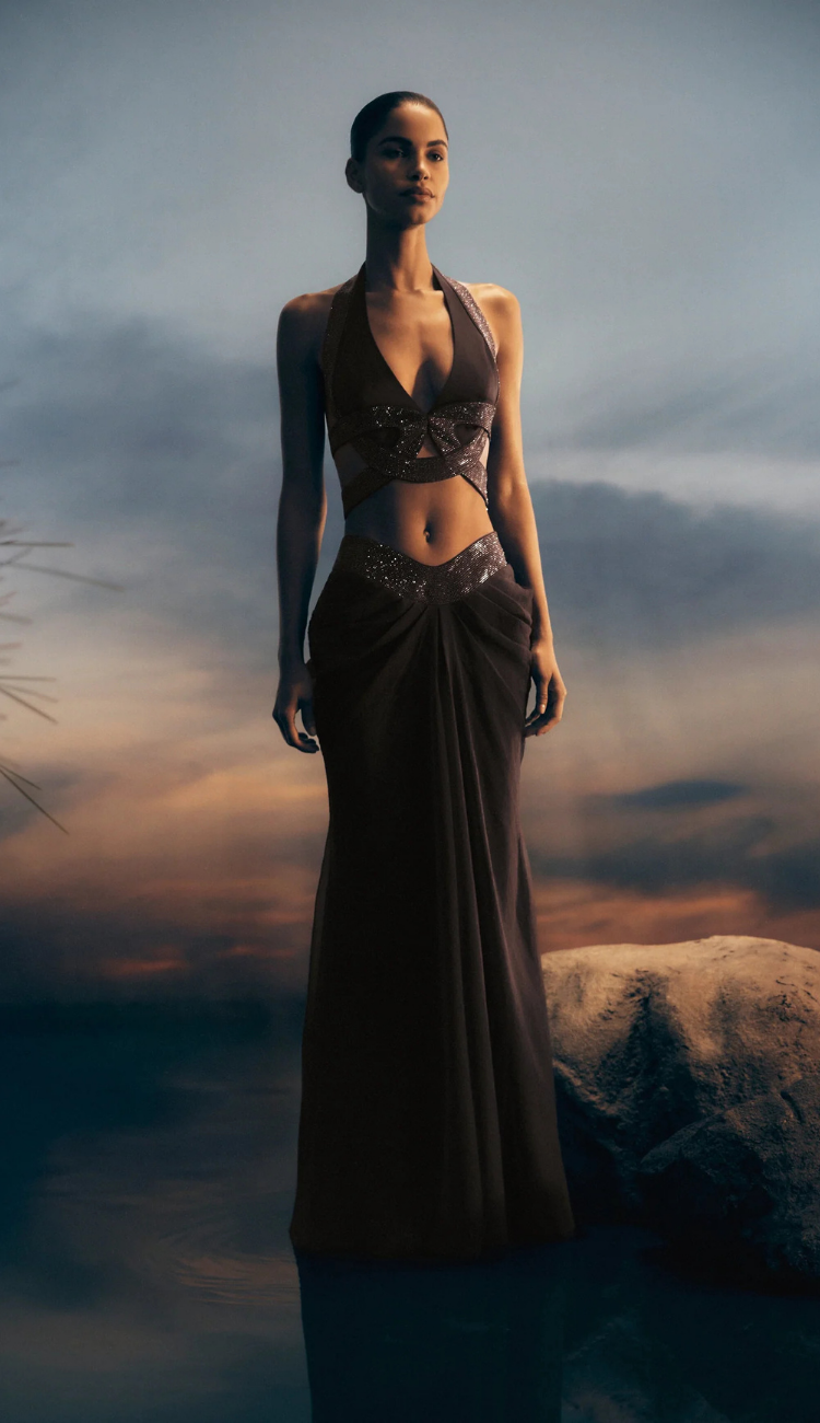 Juliette Brown Diamanté Skirt Set