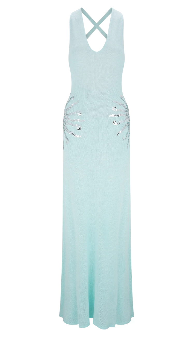 Avina Aqua Sequin Maxi Dress