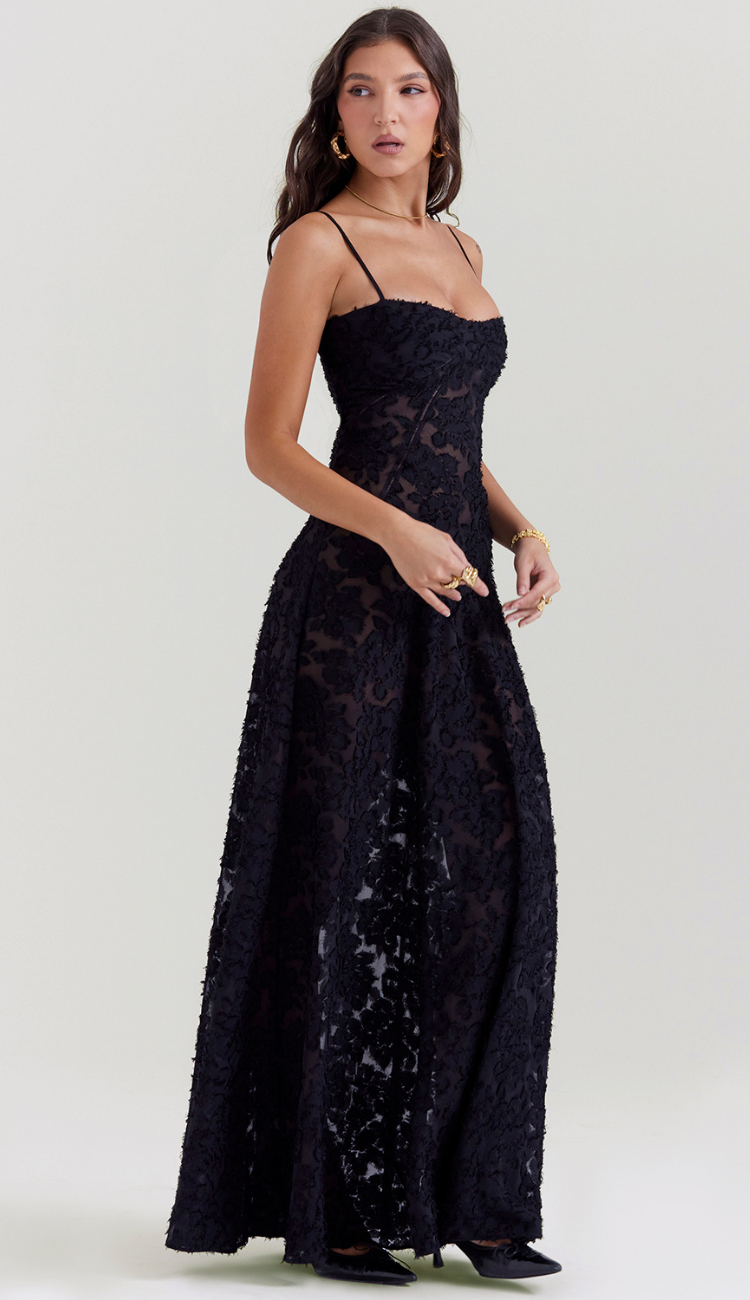 Jacky Black Floral Maxi Dress