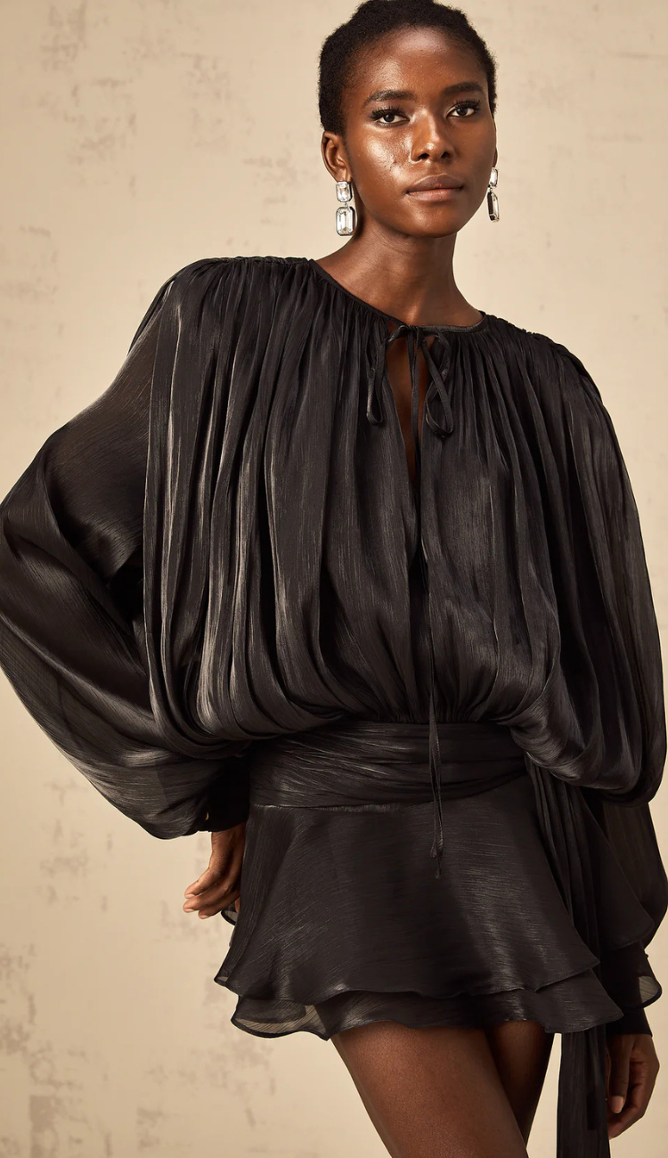 Rosier Black Plissé Mini Dress