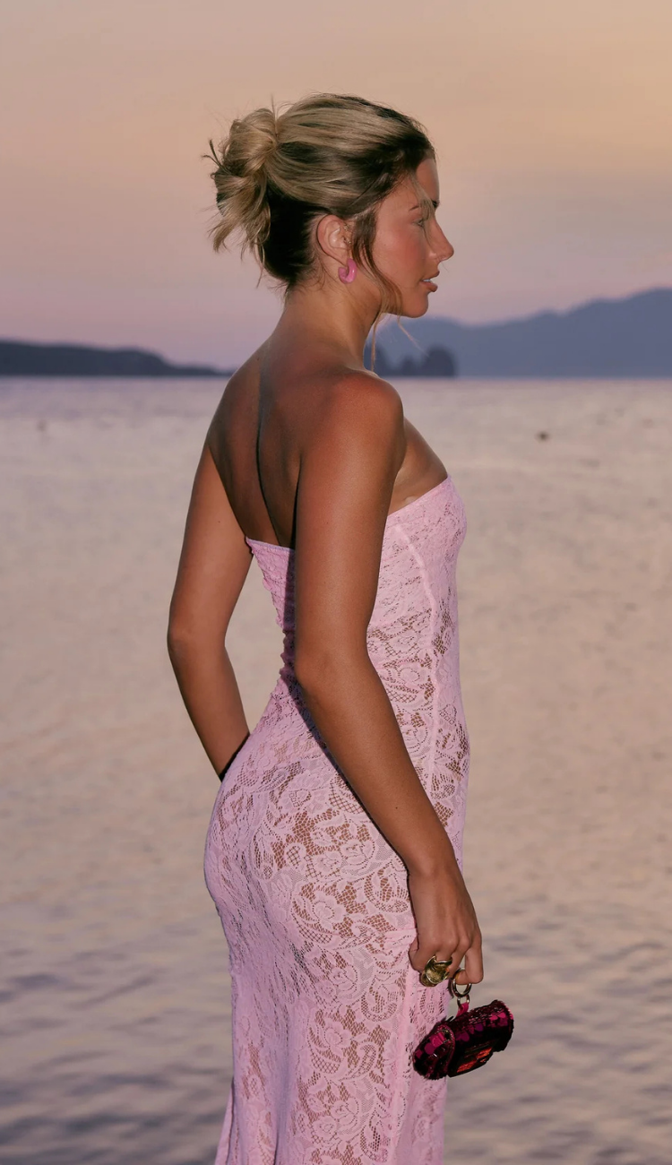 Eliane Pink Lace Tube Maxi Dress