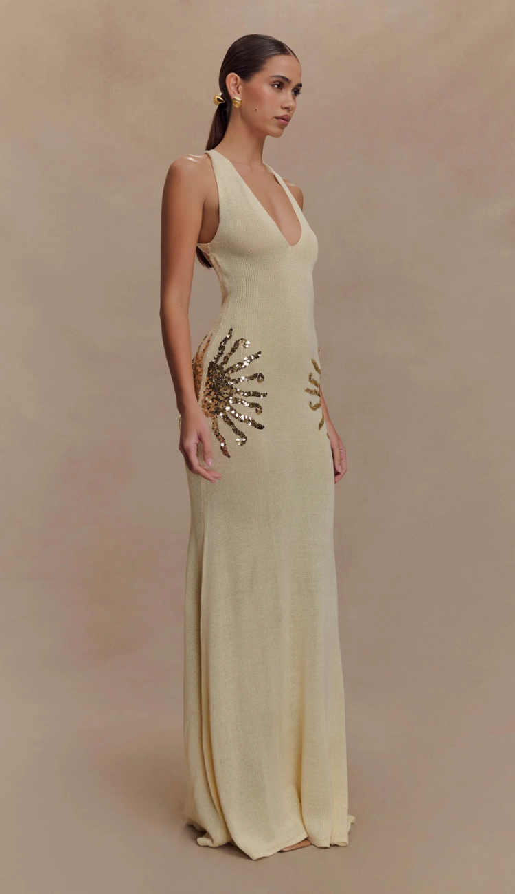 Avina Gold Sequin Maxi Dress