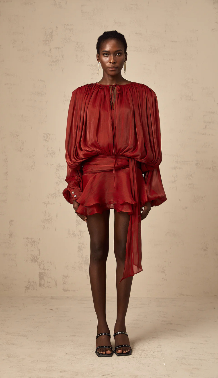 Sadie Burgundy Plissé Mini Dress