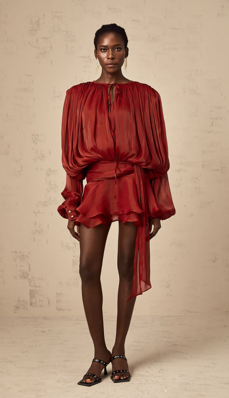 Sadie Burgundy Plissé Mini Dress