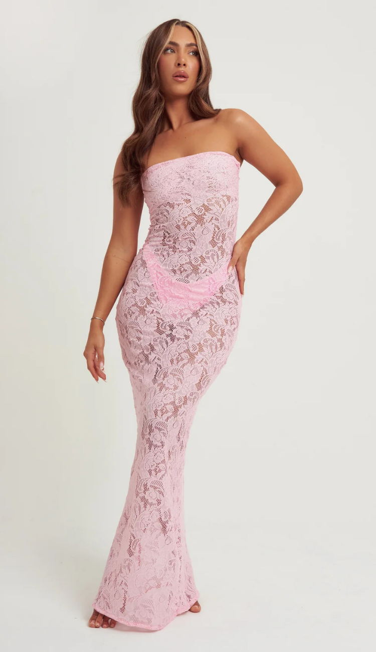 Eliane Pink Lace Tube Maxi Dress