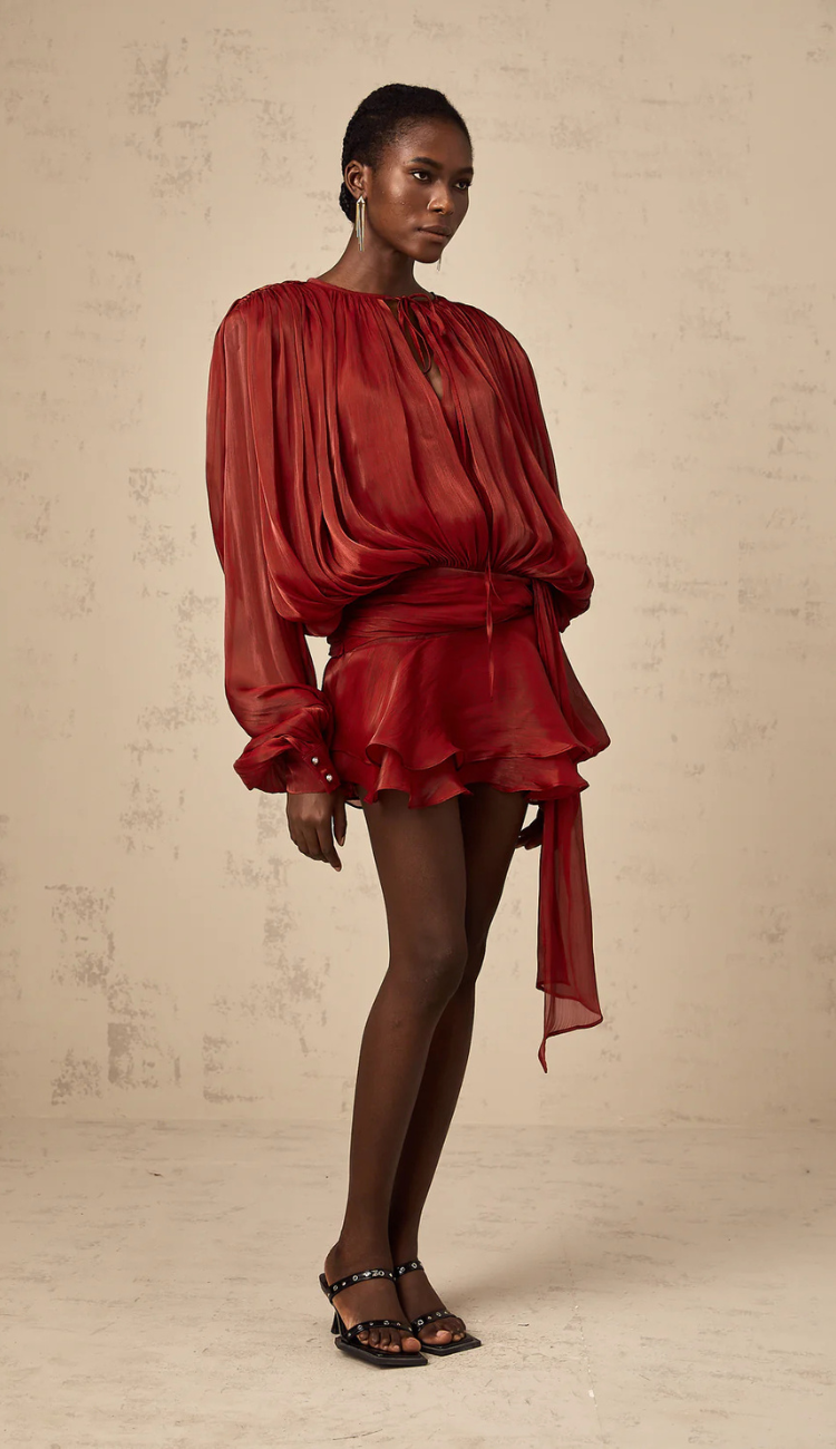 Sadie Burgundy Plissé Mini Dress