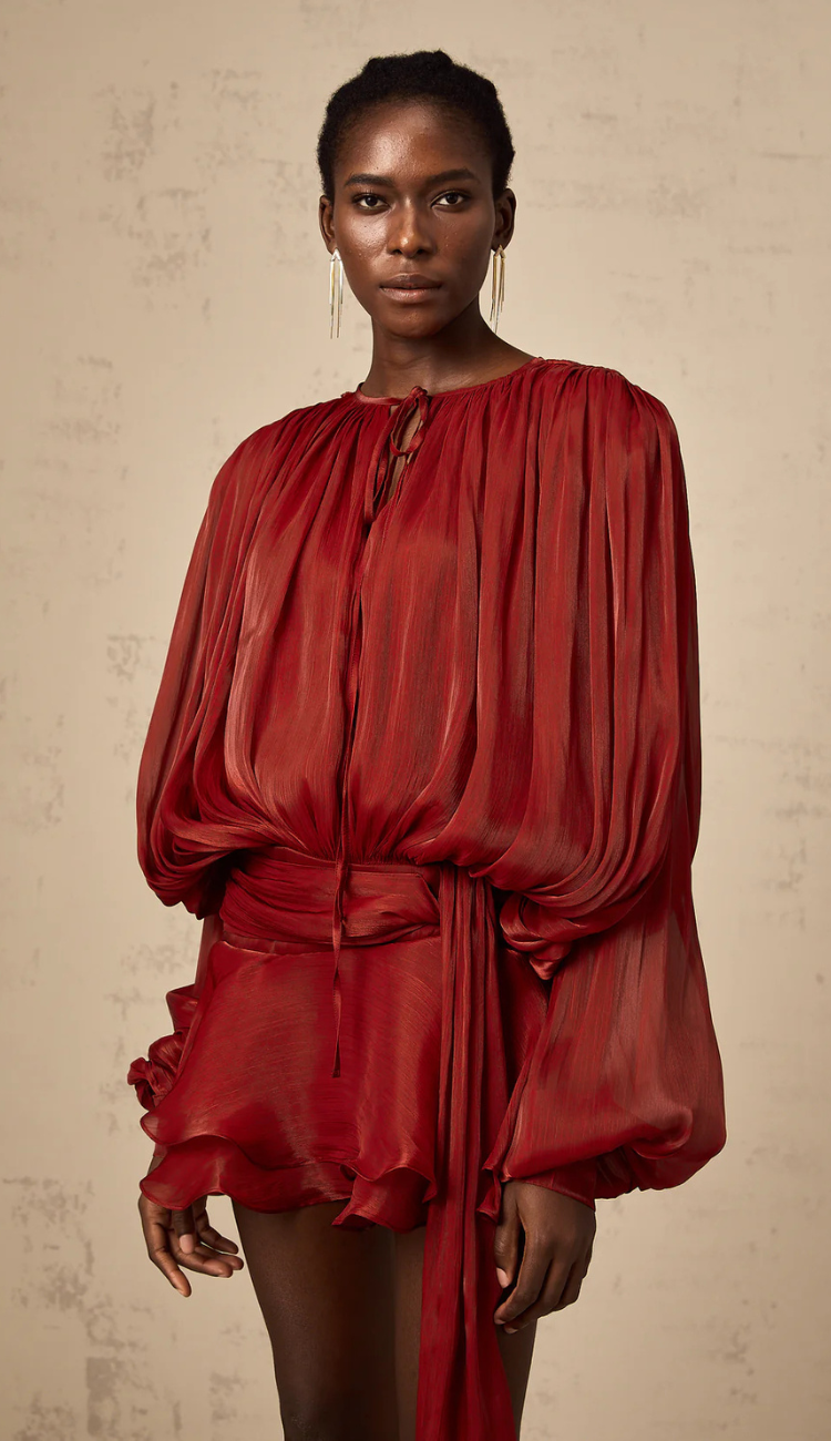 Sadie Burgundy Plissé Mini Dress