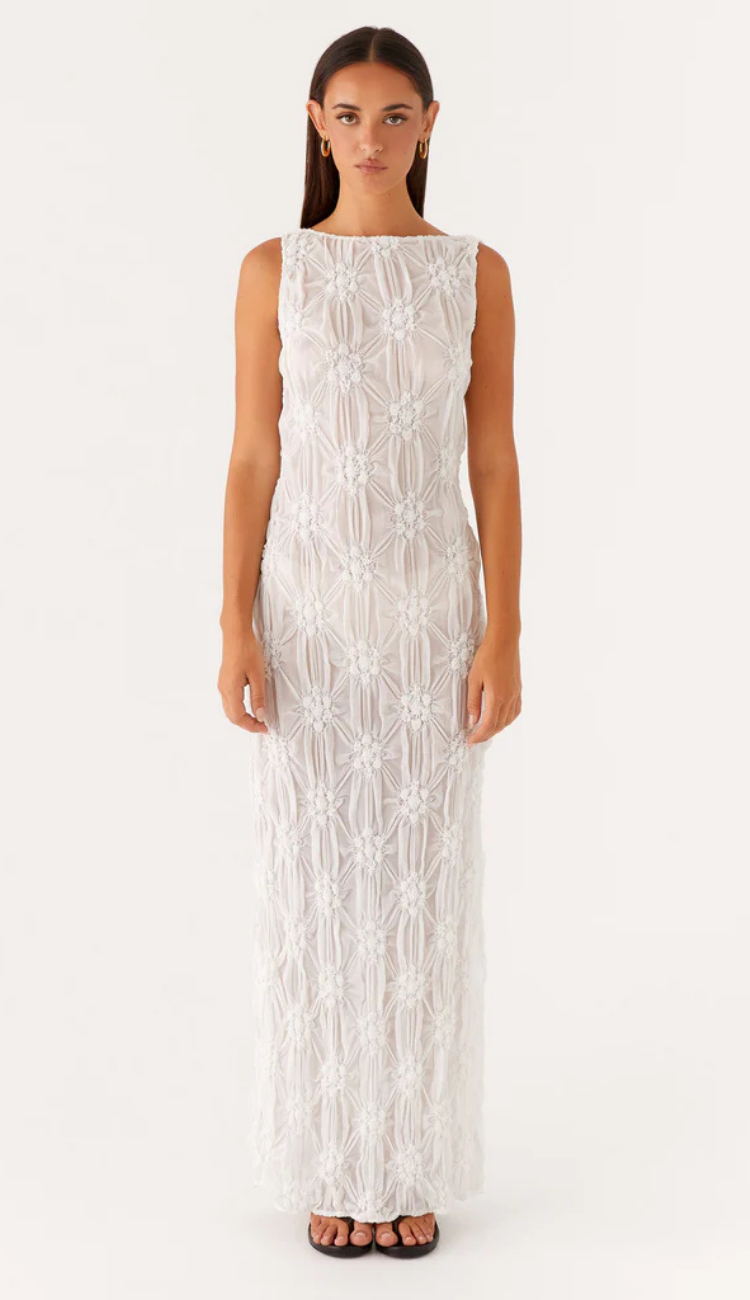 Zaria White Backless Maxi Dress