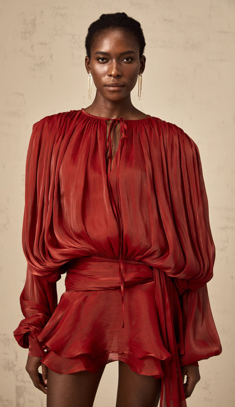 Sadie Burgundy Plissé Mini Dress