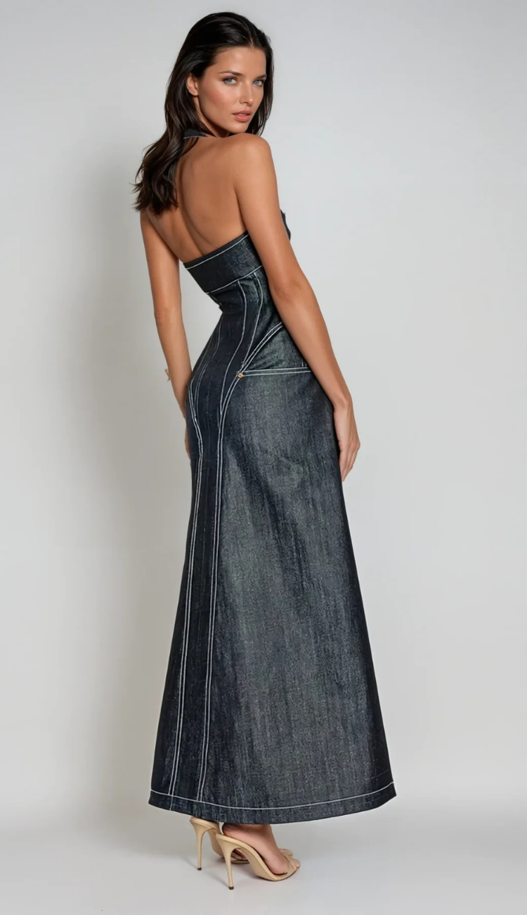 Alek Denim Zipper Maxi Dress