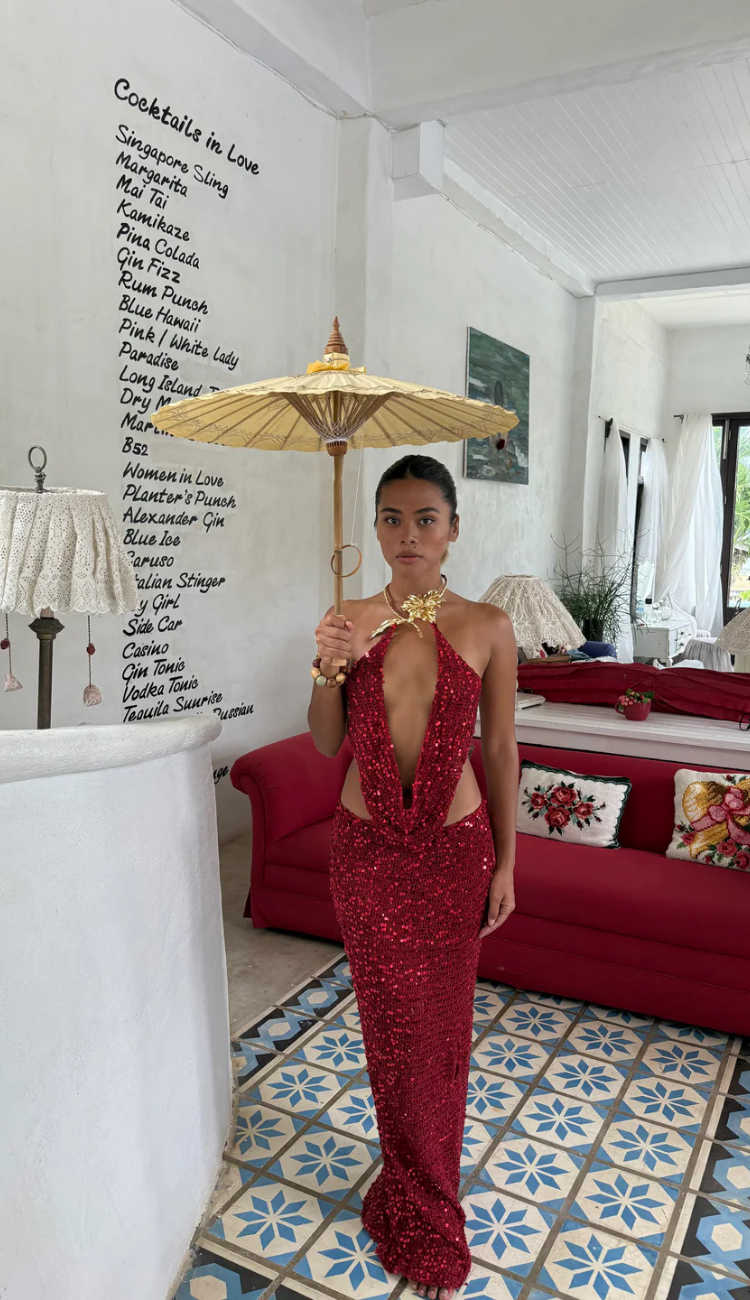 Lenis Red Glitter Skirt Set