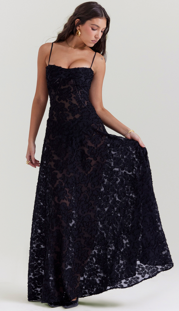 Jacky Black Floral Maxi Dress