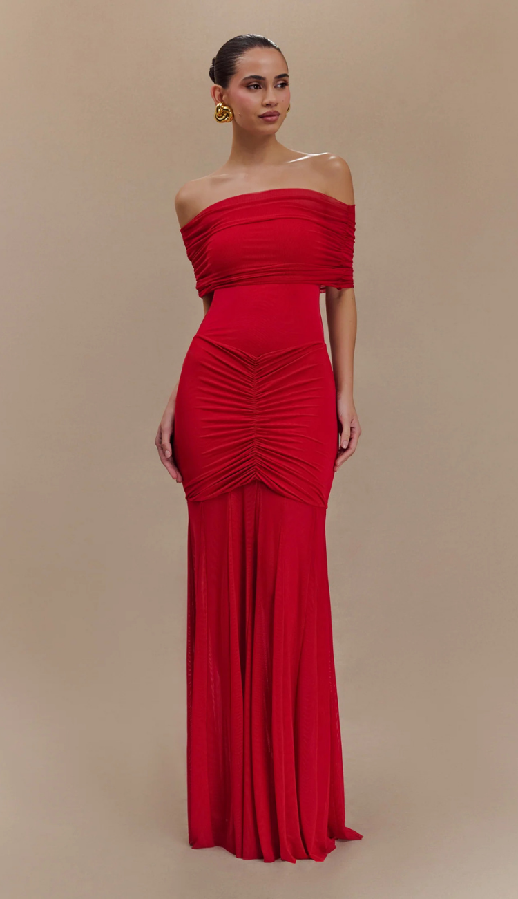 Cindy Red Mesh Maxi Dress