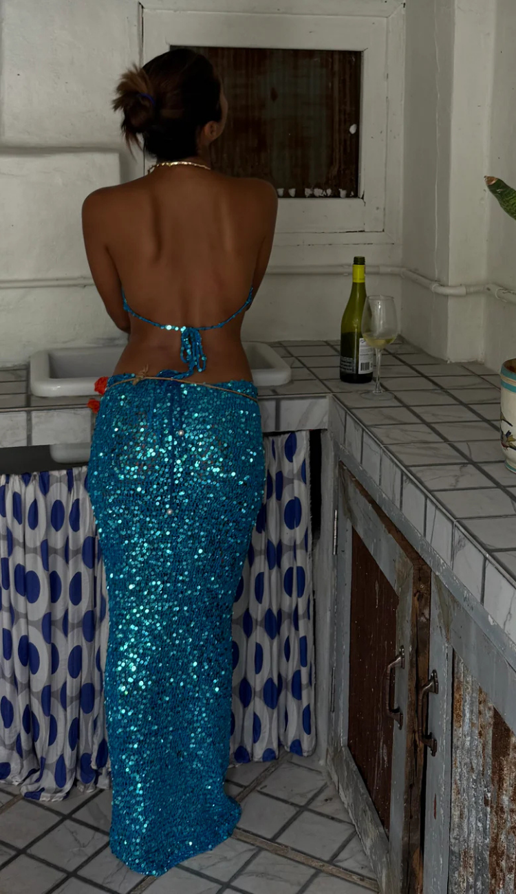 Lenis Blue Glitter Skirt Set