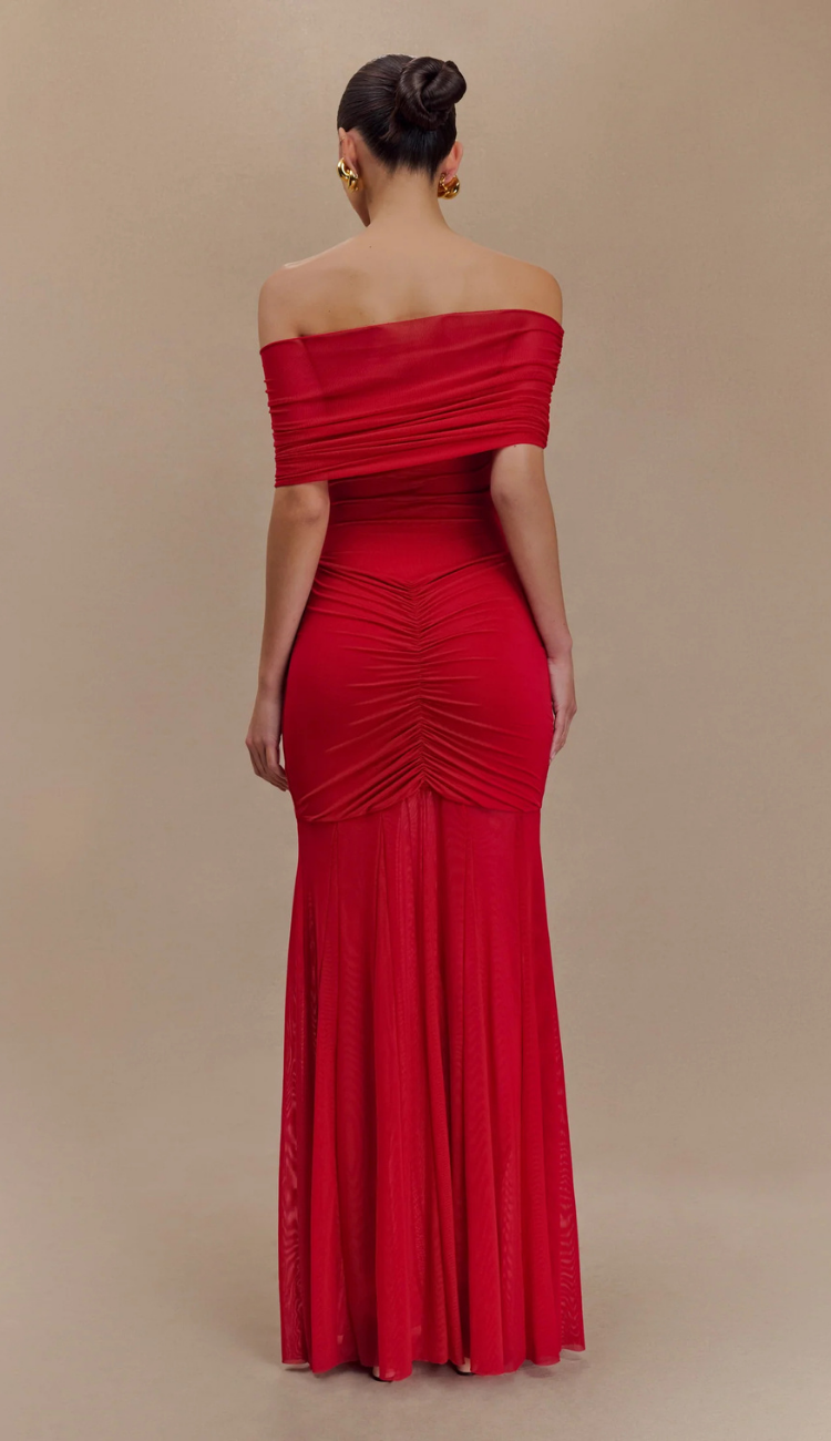 Cindy Red Mesh Maxi Dress