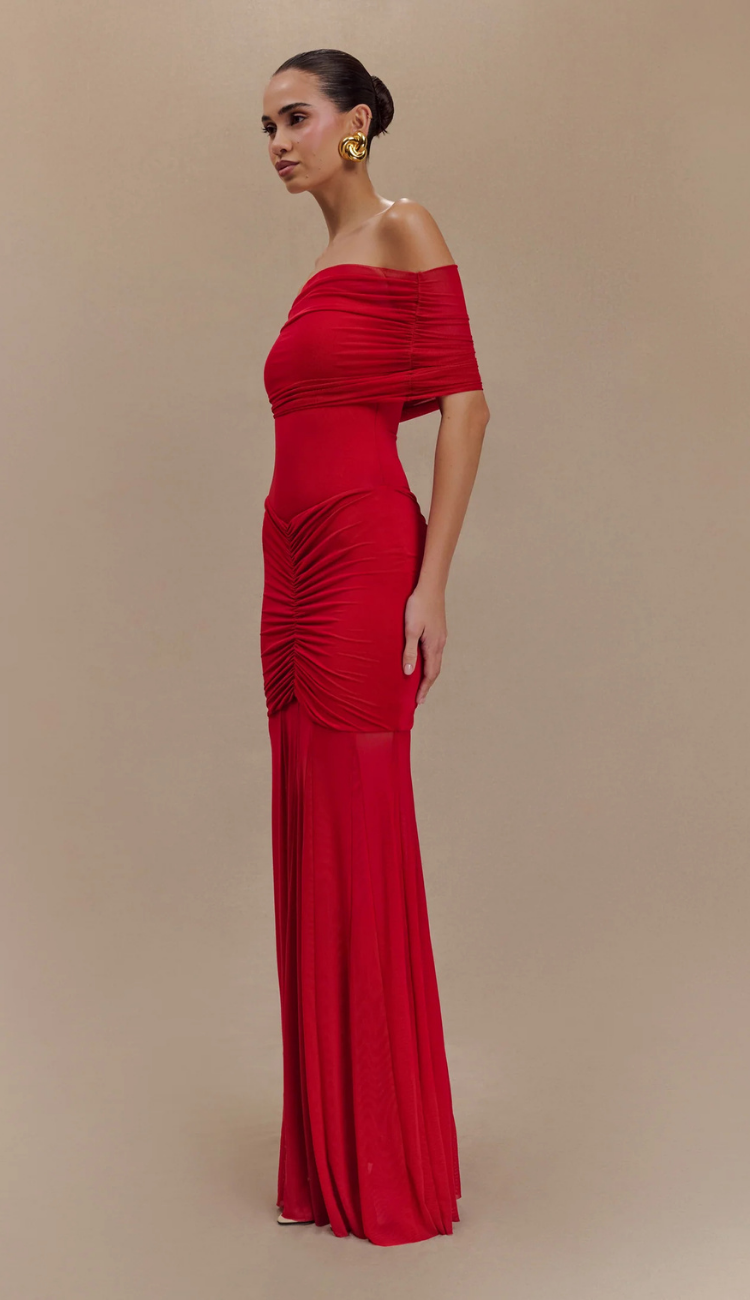 Cindy Red Mesh Maxi Dress