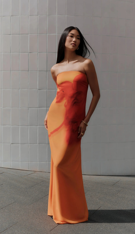 Zina Orange Floral Maxi Dress