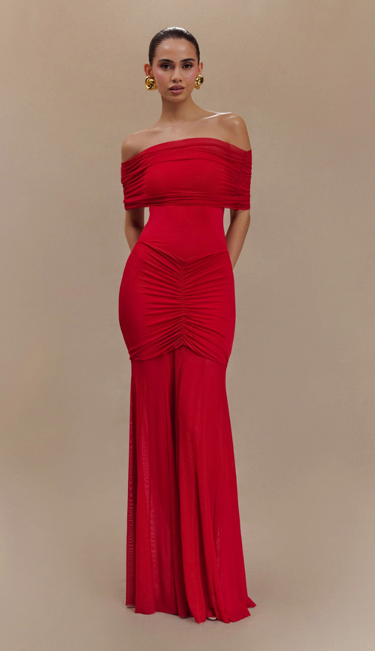 Cindy Red Mesh Maxi Dress