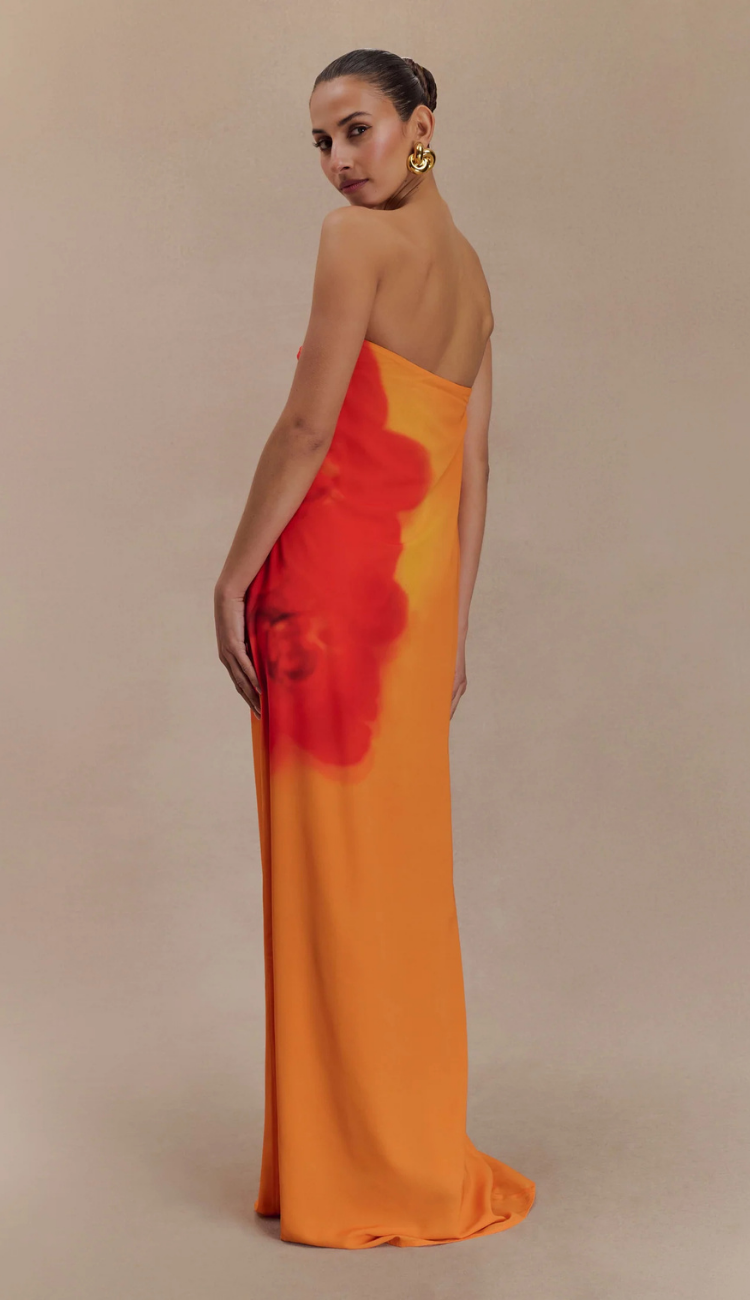 Zina Orange Floral Maxi Dress