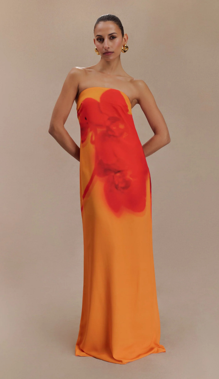 Zina Orange Floral Maxi Dress