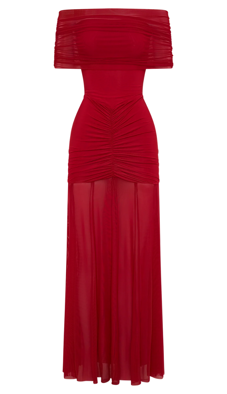 Cindy Red Mesh Maxi Dress