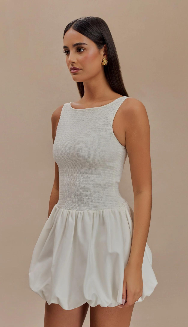 June White Balloon Mini Dress