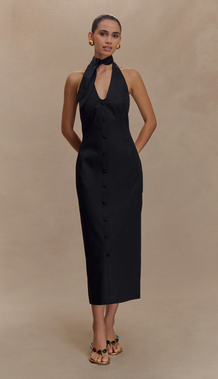 Serel Halter Black Midi Dress