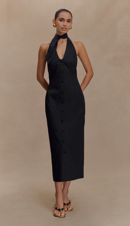 Serel Halter Black Midi Dress