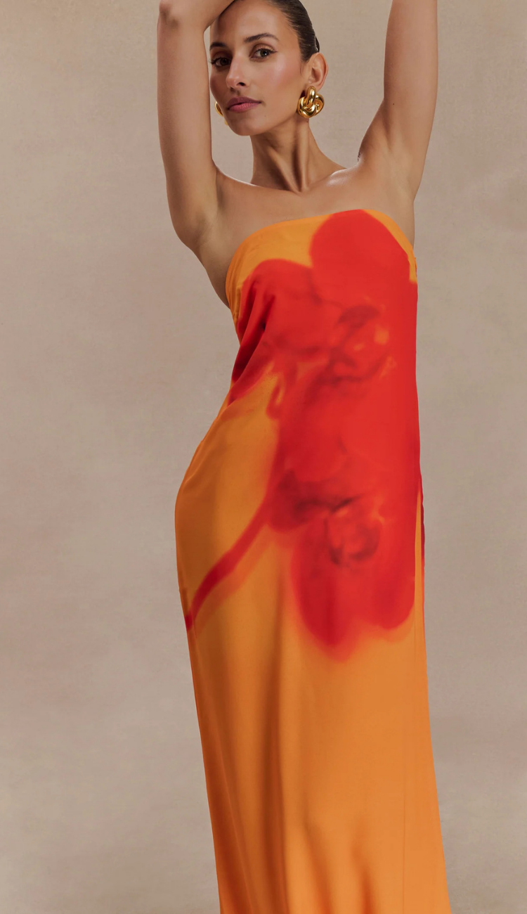 Zina Orange Floral Maxi Dress