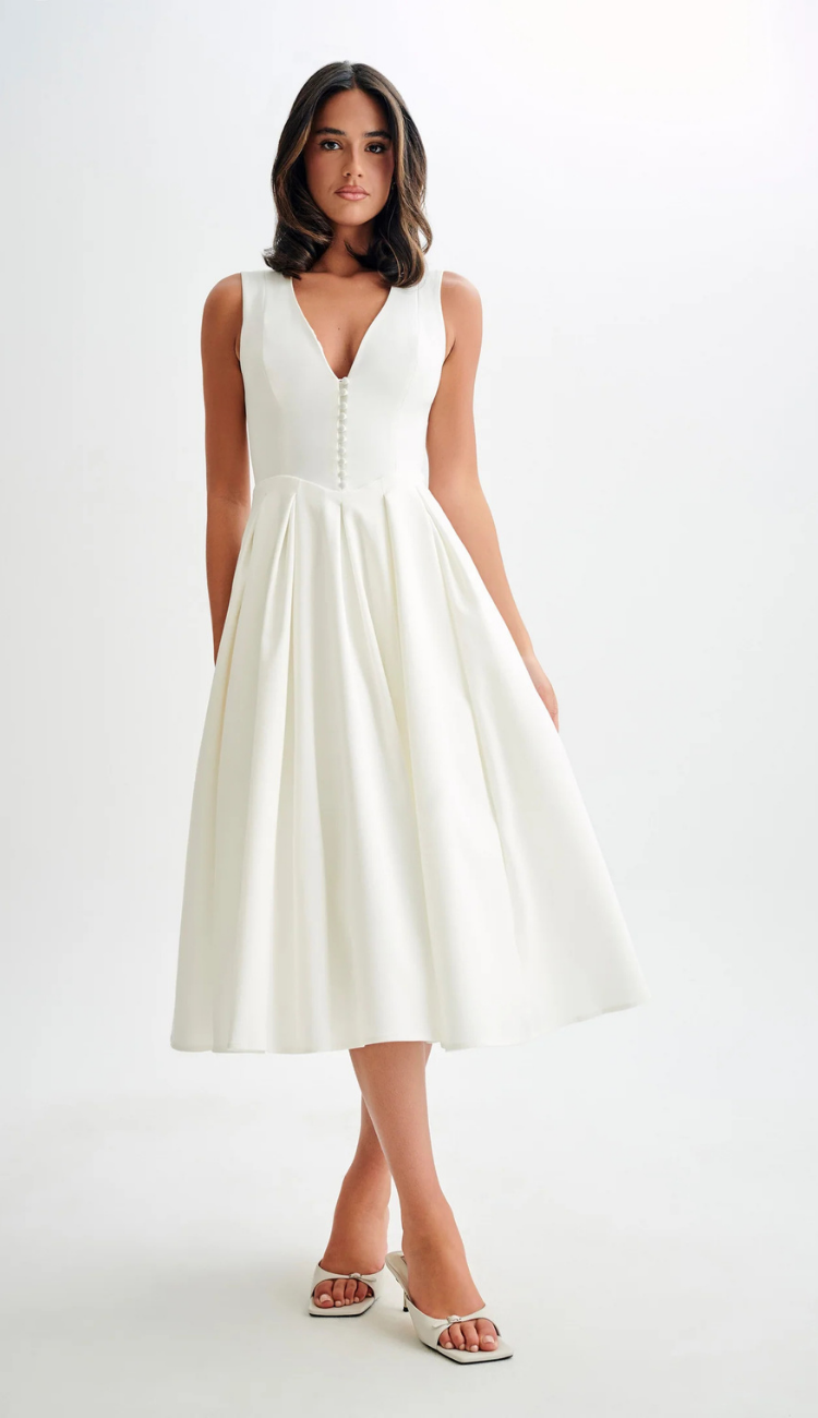 Jackie White Midi Dress