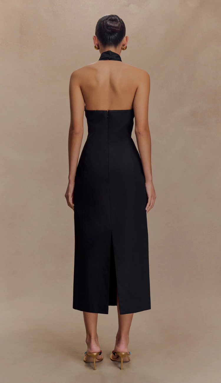 Serel Halter Black Midi Dress