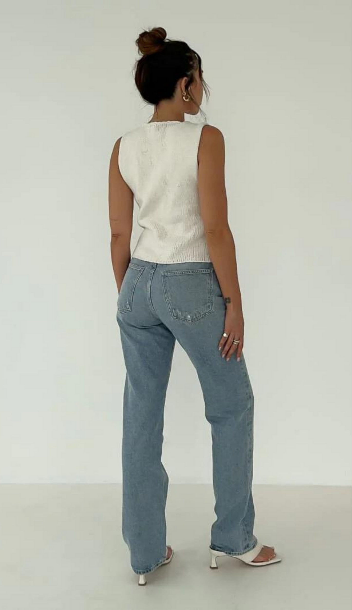 Top de punto blanco crudo