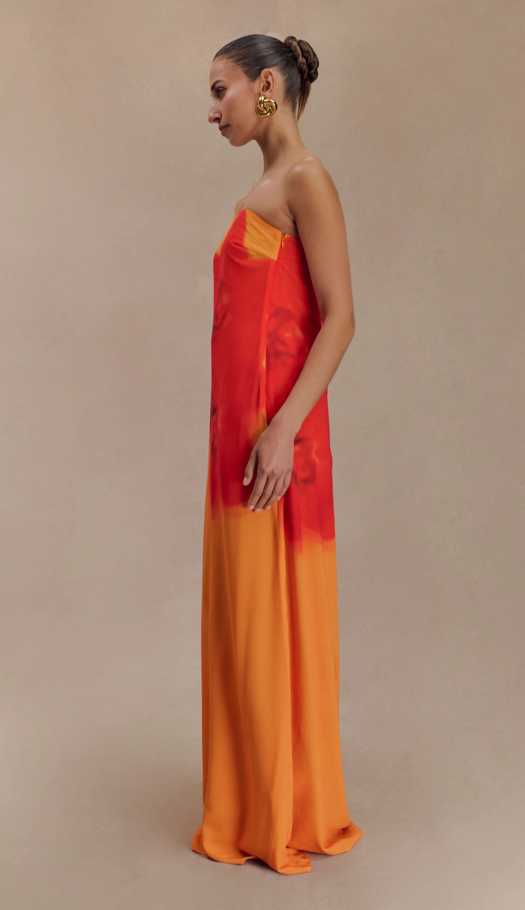 Zina Orange Floral Maxi Dress