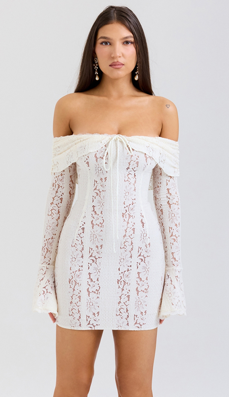 Solenne White Lace Mini Dress