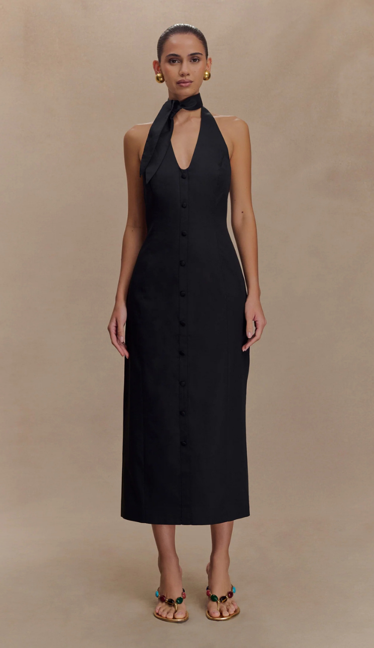 Serel Halter Black Midi Dress