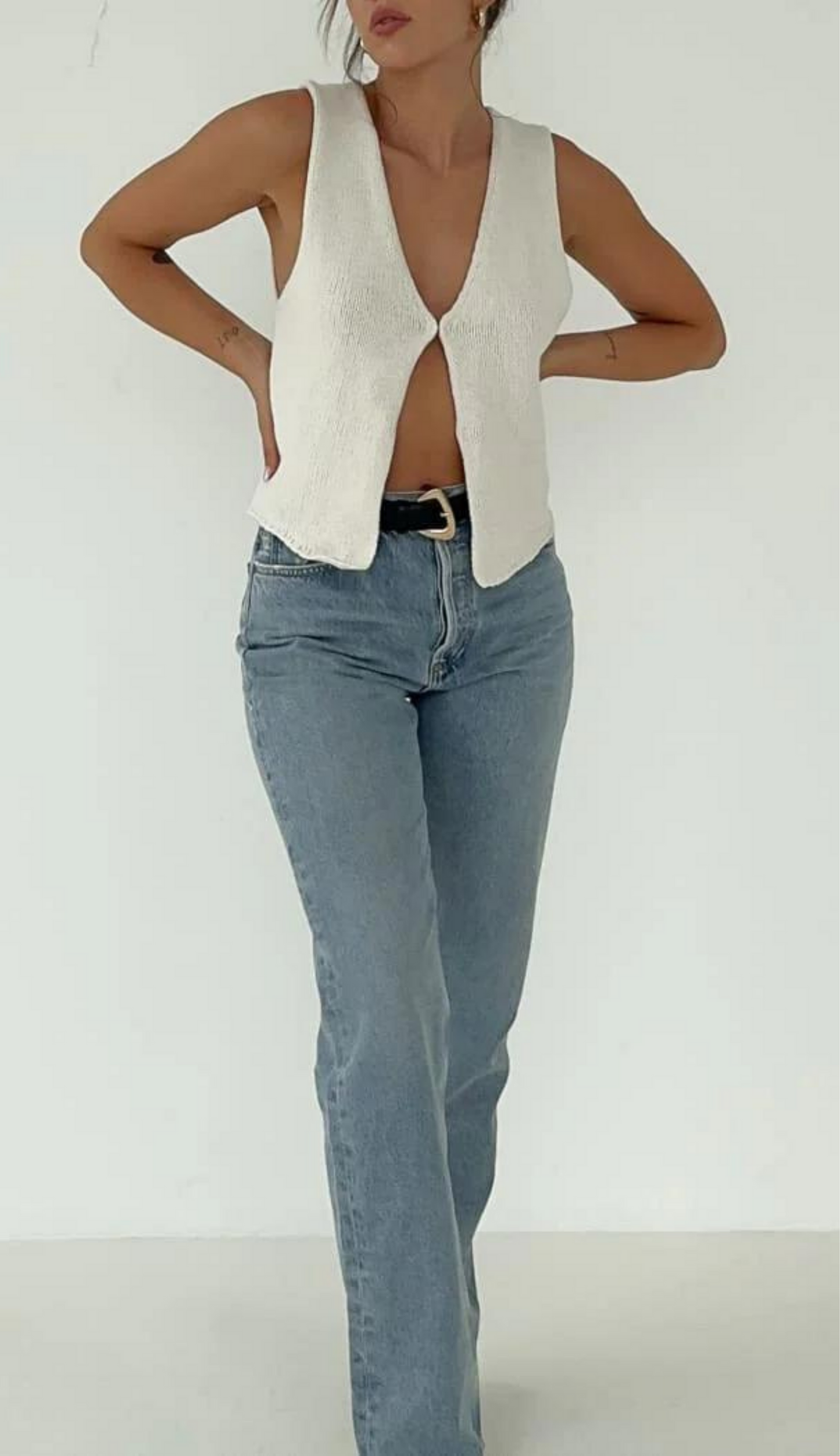 Top de punto blanco crudo