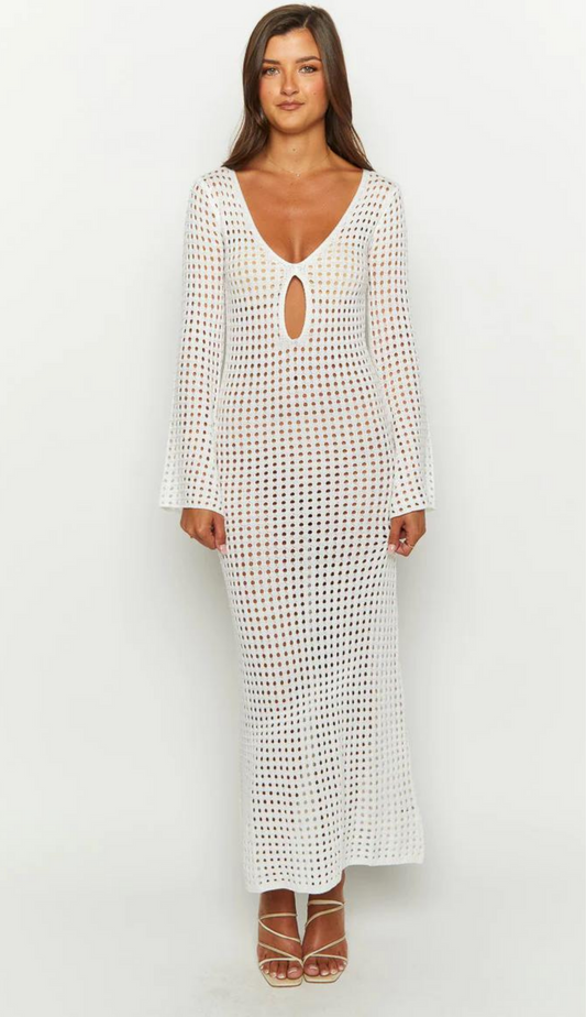 Sabo White Knit Maxi Dress