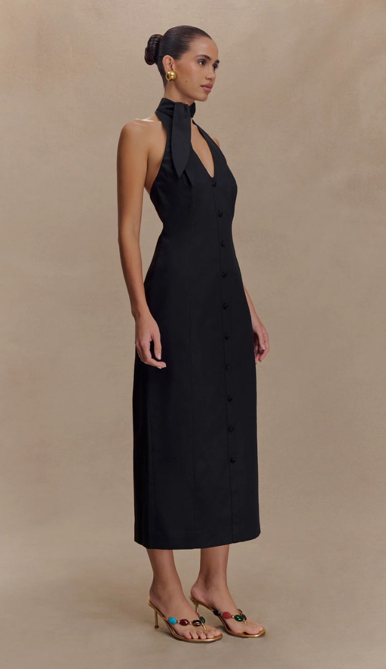 Serel Halter Black Midi Dress