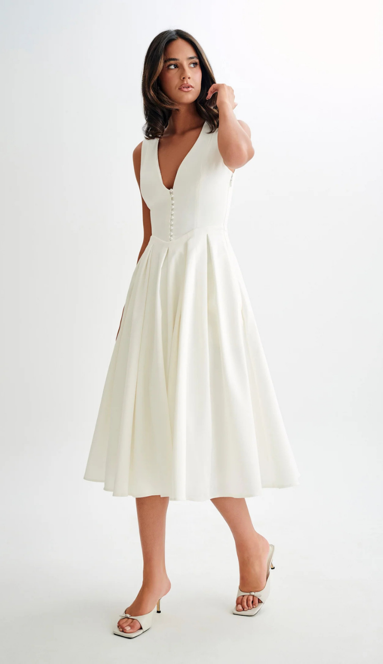 Jackie White Midi Dress