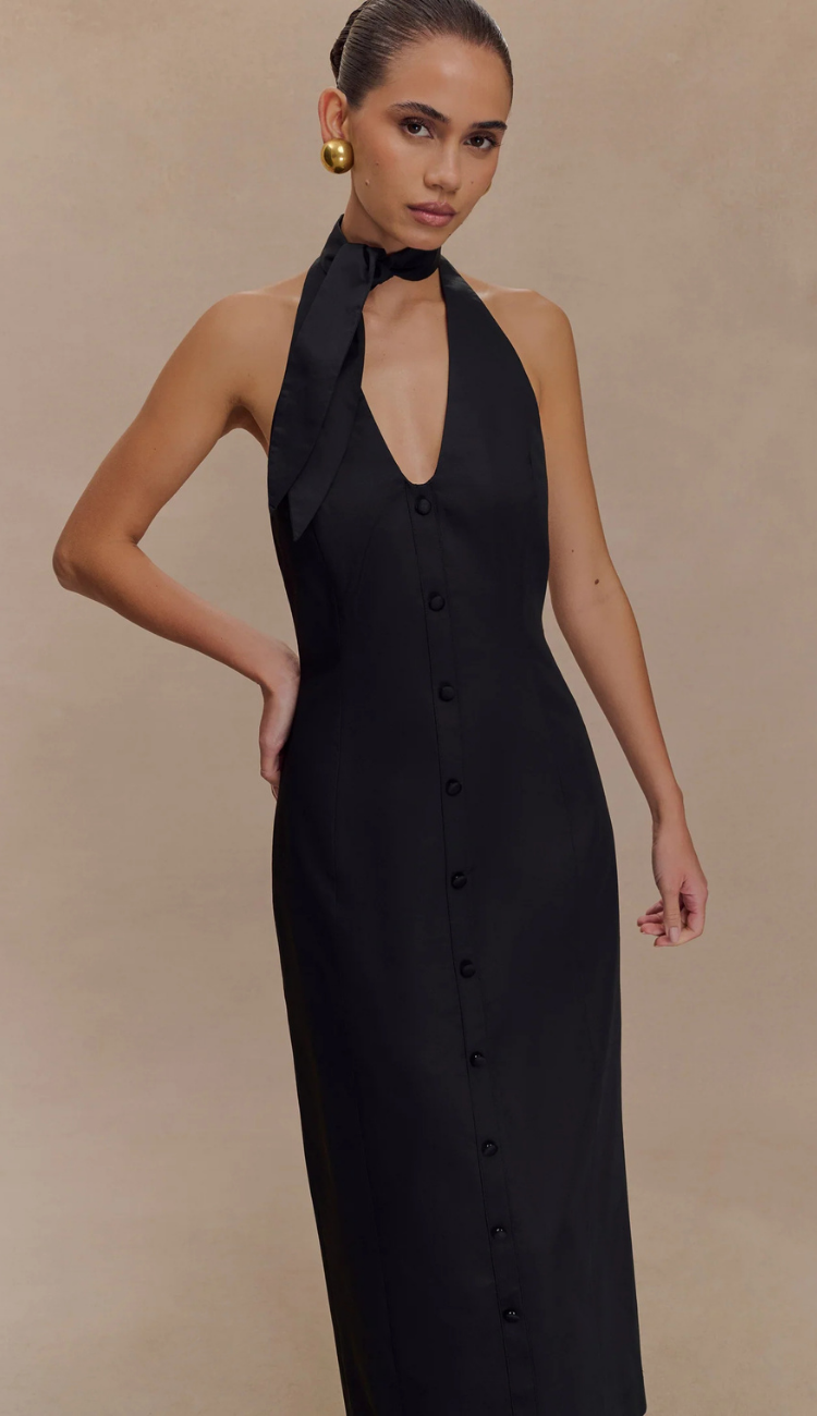 Serel Halter Black Midi Dress