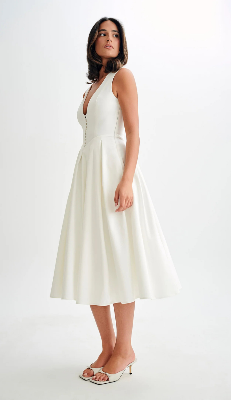 Jackie White Midi Dress