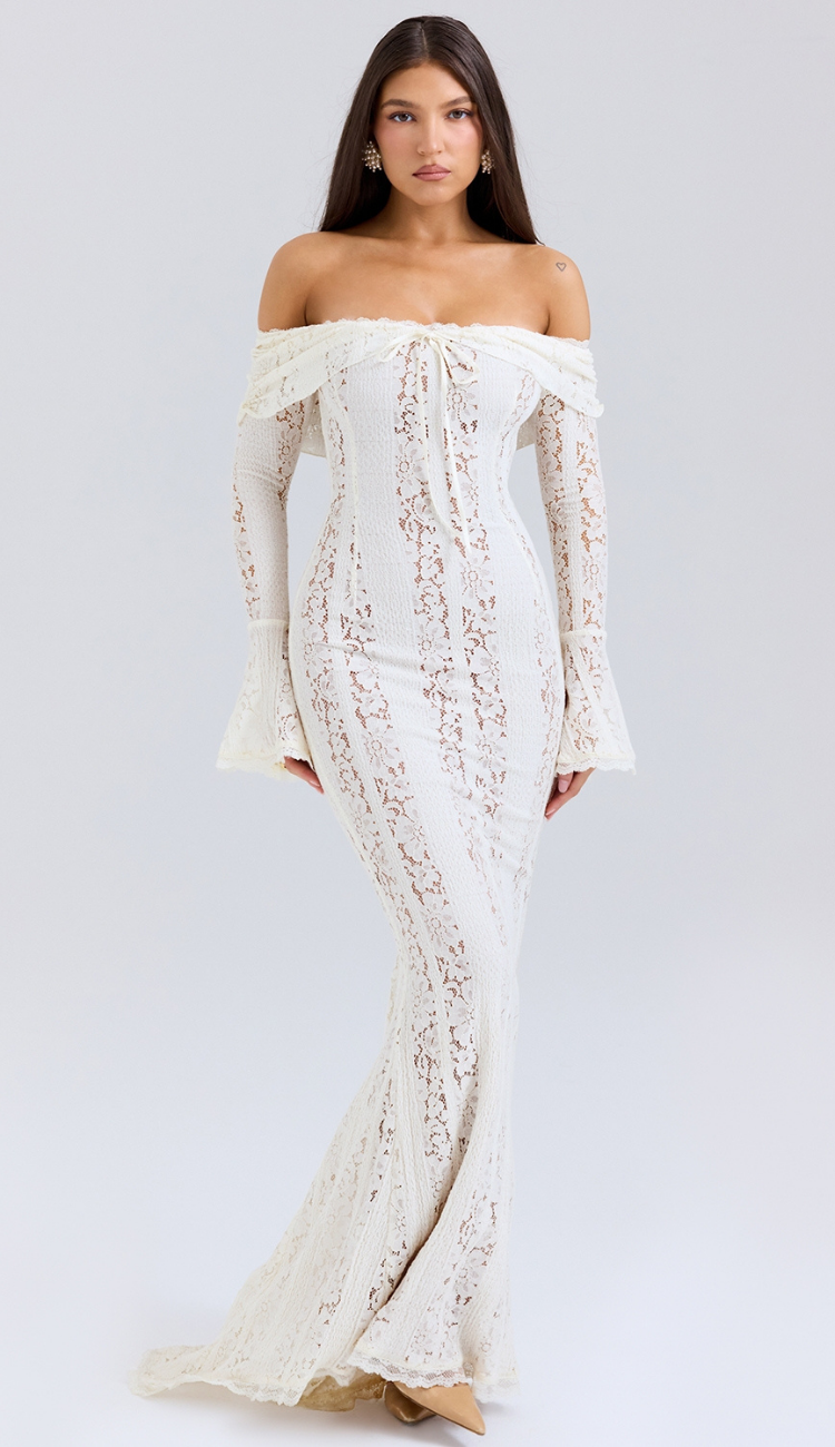 Kaelis White Lace Maxi Dress