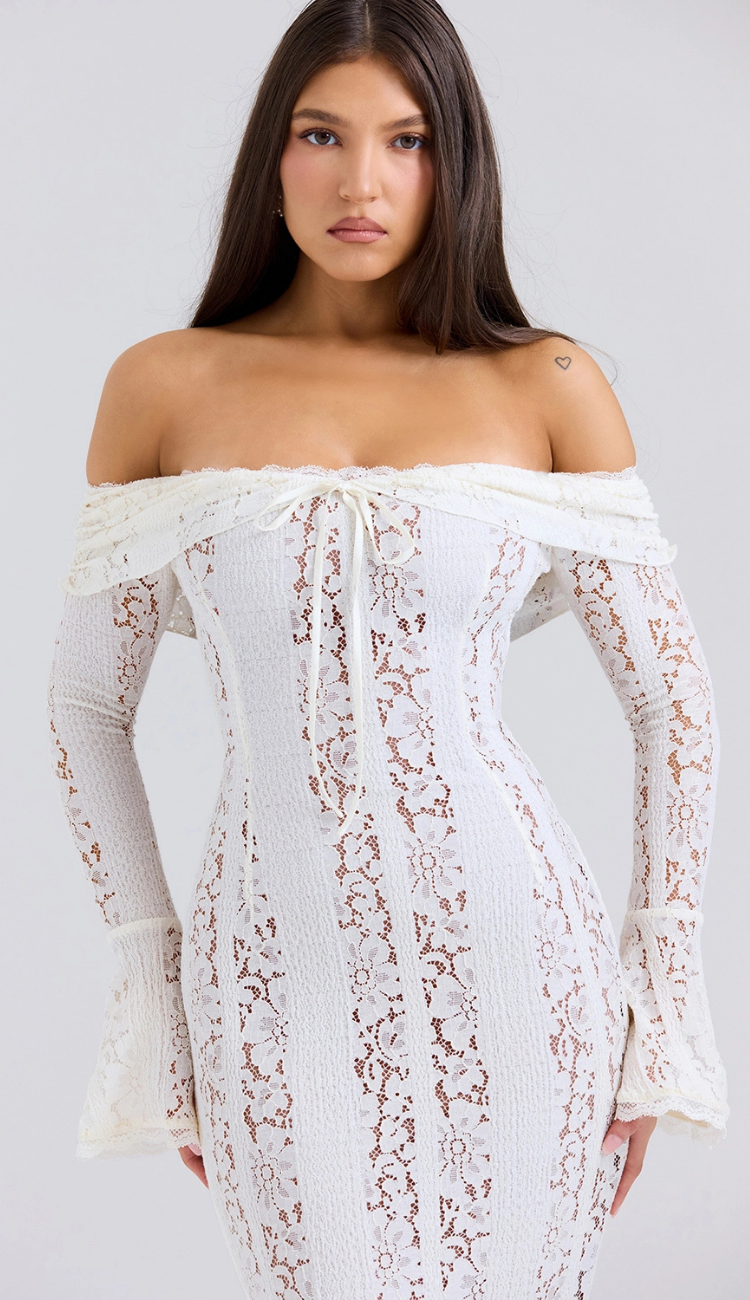 Kaelis White Lace Maxi Dress