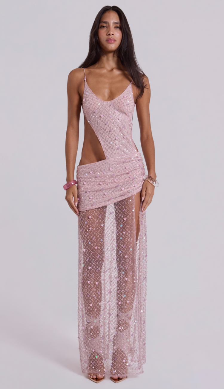 Maca Pink Asymmetric Maxi Dress