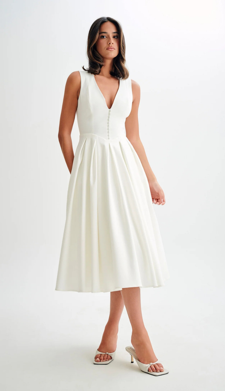 Jackie White Midi Dress