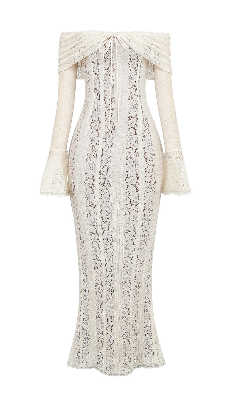Kaelis White Lace Maxi Dress
