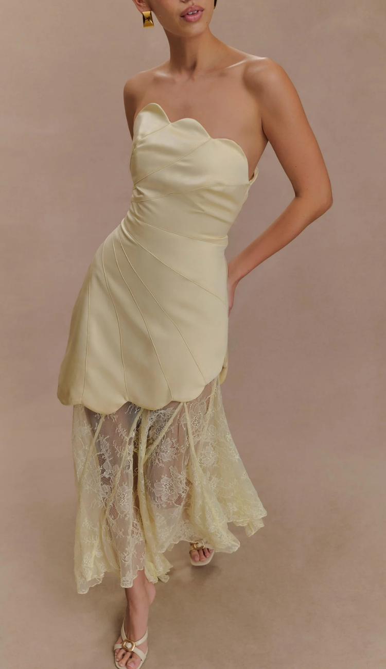 Simona Yellow Lace Maxi Dress