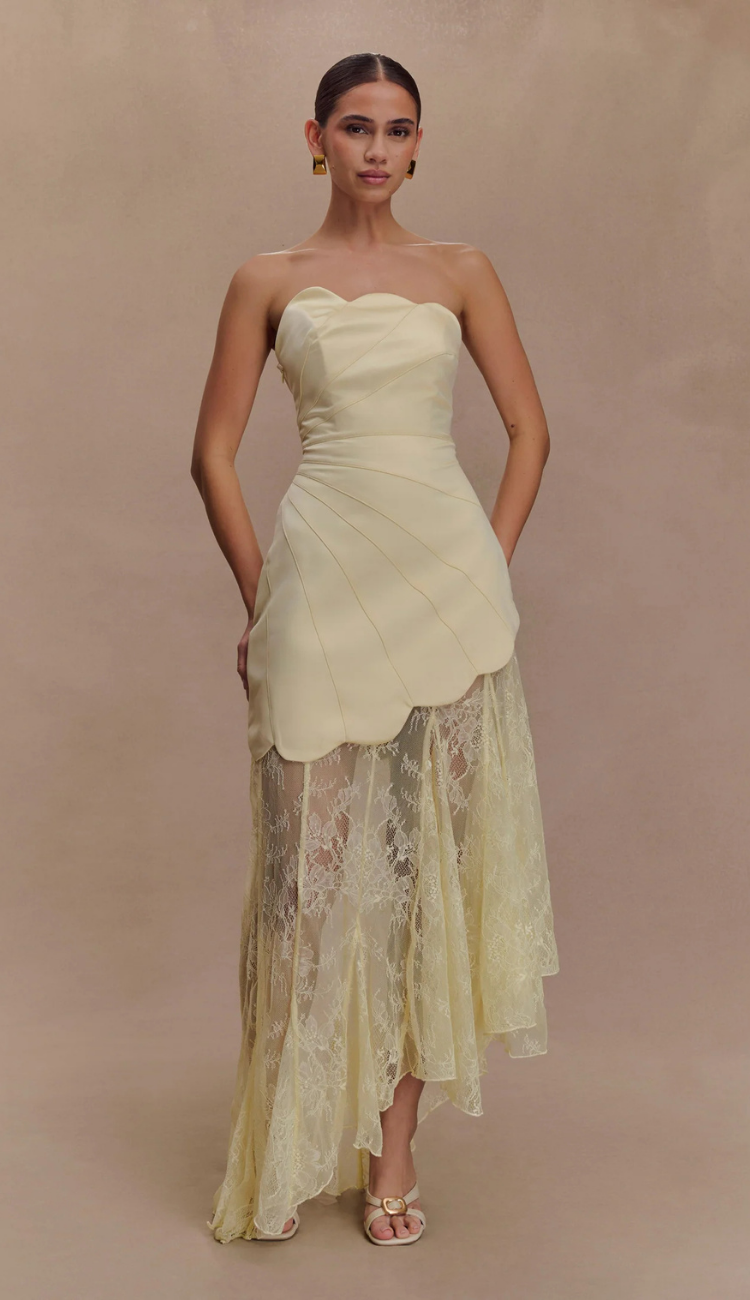 Simona Yellow Lace Maxi Dress