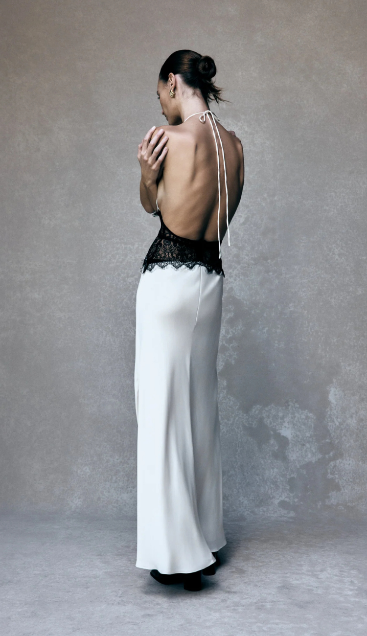 Lioré Lace and Satin Maxi Dress